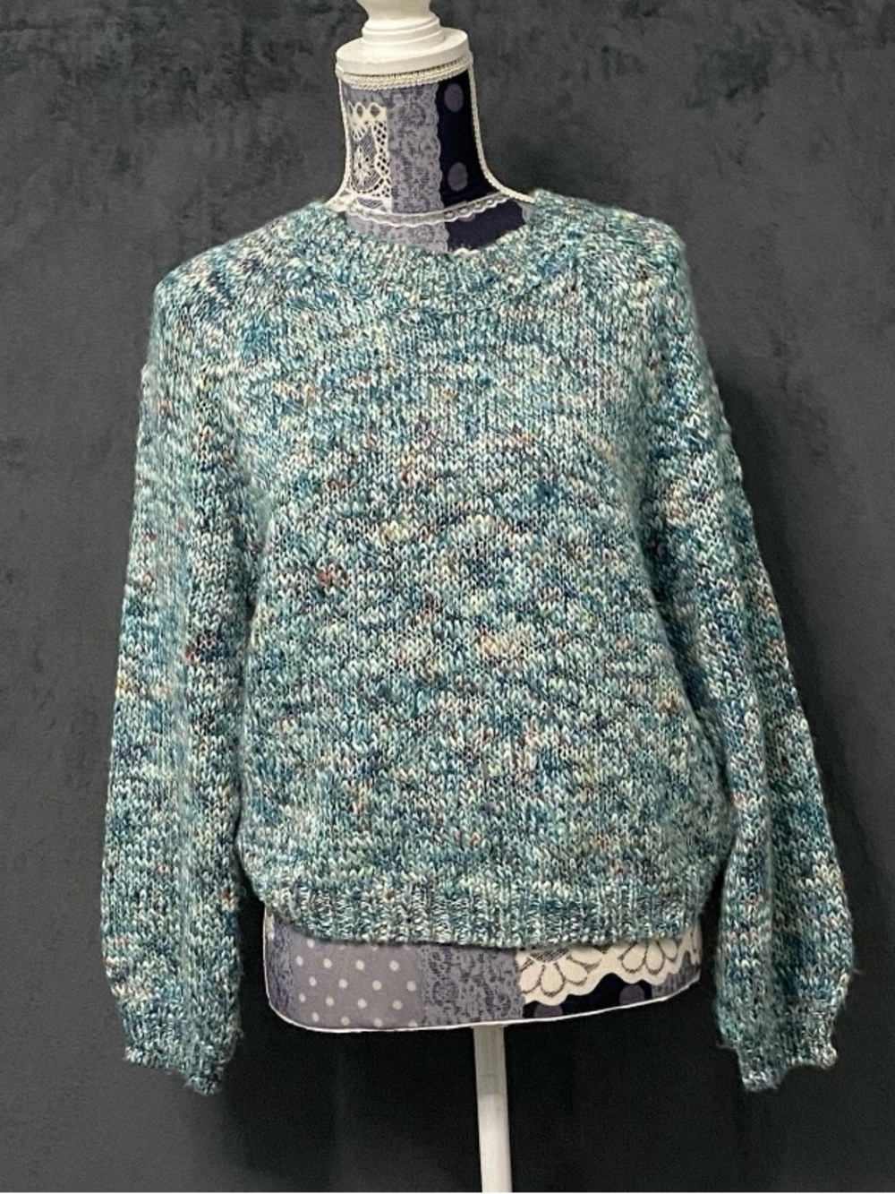 Cupcakes and Cashmere Sweater Womens M Blue Variegated Crew Neck Long Sleeve
